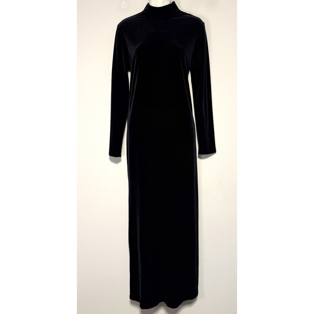 Vintage Carole Little Velvet Maxi Dress Sz 12 Black Mock Neck 90s Y2K
